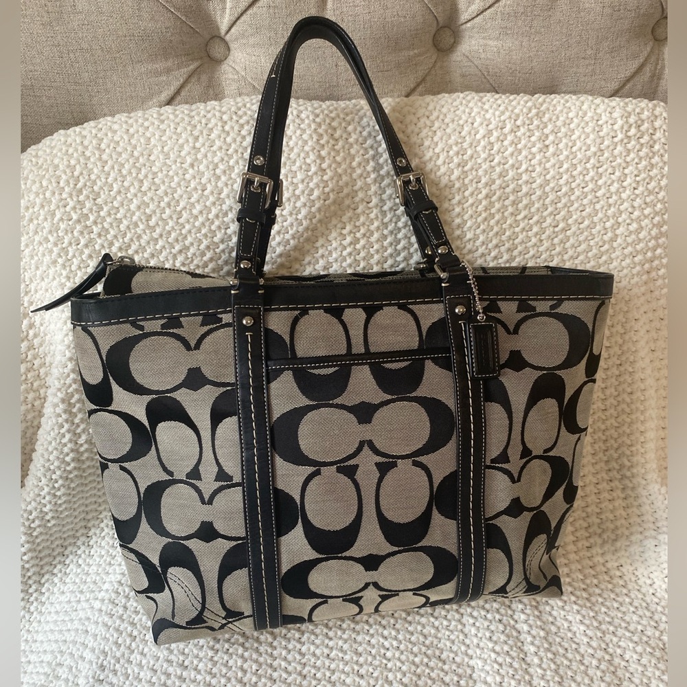 Coach Vintage Black and Grey Signature Tote